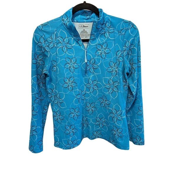 L.L. Bean Blue Turquoise Zip Front Floral Jacket Women's Size XS - Picture 1 of 7